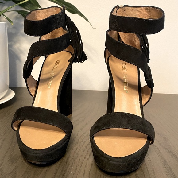 💕 DSQUARED2 Open Toe Black Suede Pump Chunky High Heel Italy Women’s 38 / 7 NIB - Picture 3 of 10